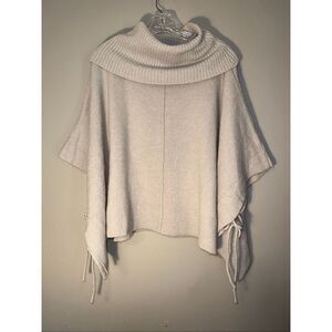 Cable stitch cream cowl neck western style poncho with ties S/M #709